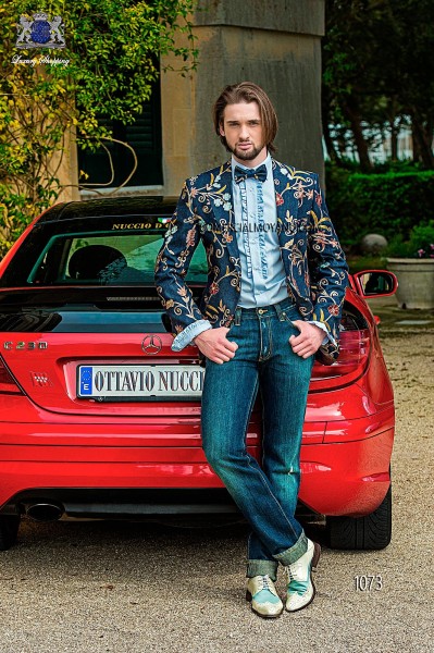 Hipster blue jeans men wedding suit style 1073 Mario Moyano