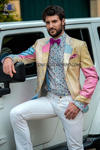 Hipster patchwork beige men wedding suit style 1256 Mario Moyano