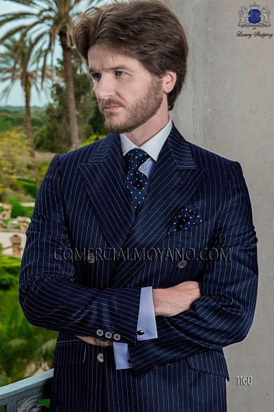 Bespoke blue pinstripe wedding suit 1160 Mario Moyano
