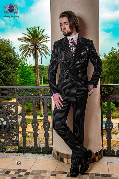 double boutonnage costume de marié noir 1161 Mario Moyano
