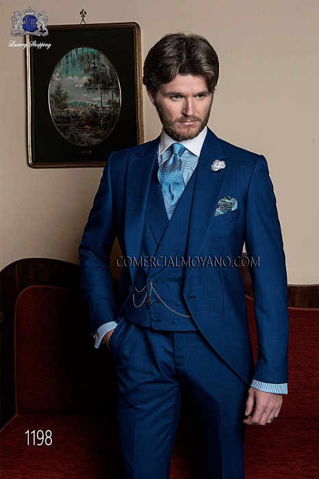 blue fil a fil short frock groom suit 1198 Mario Moyano