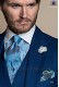 Italian blue fil a fil short frock groom suit 