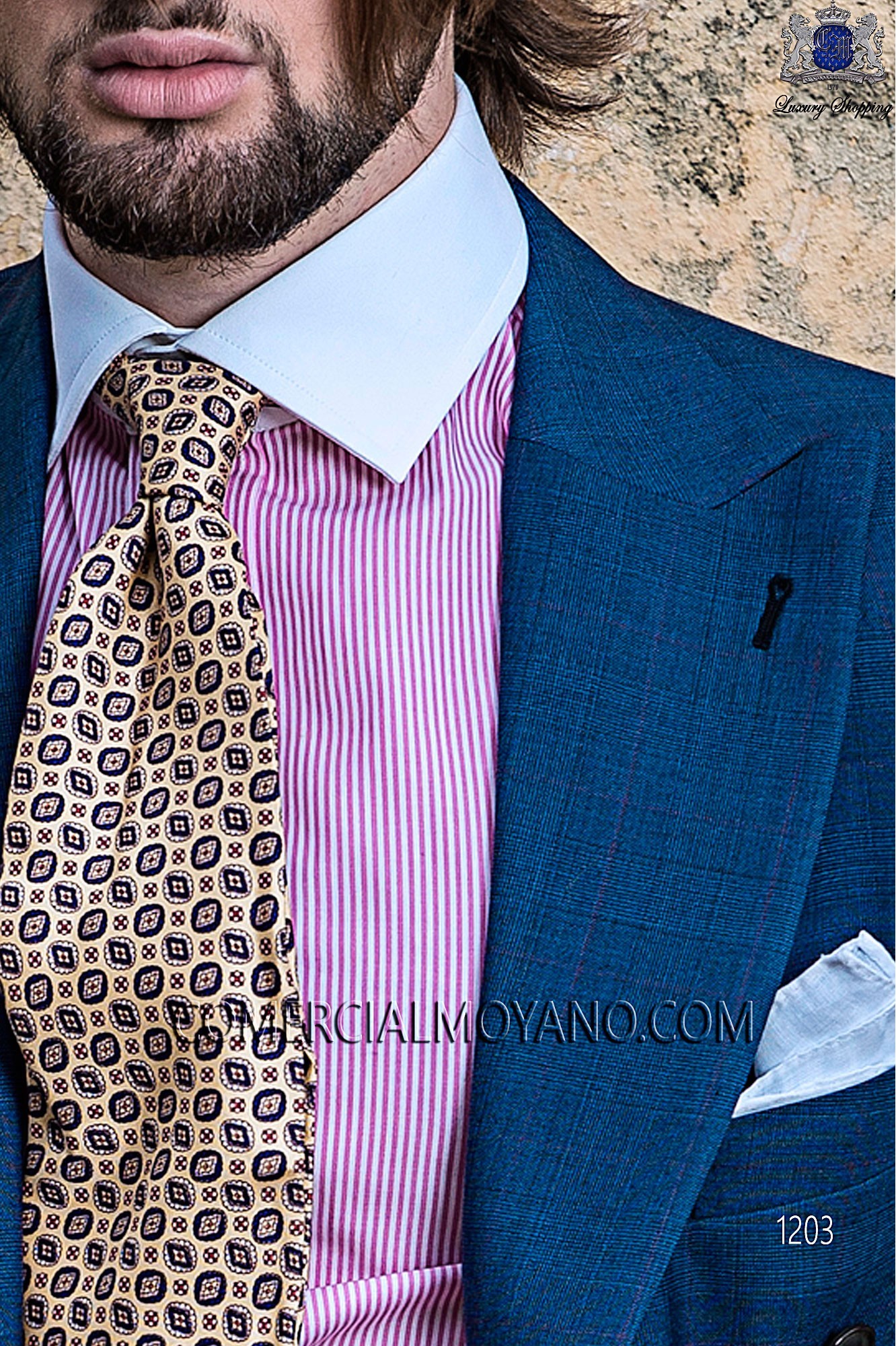 Italian gentleman blue men wedding suit, model: 1203 Mario Moyano Gentleman Collection