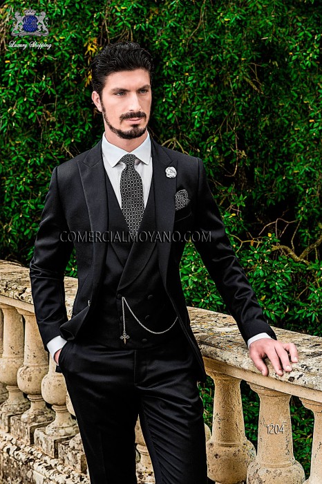 Bräutigam Anzug, 3Teilig, schwarz, aus reiner extra satinierter Wolle 1204 Mario Moyano