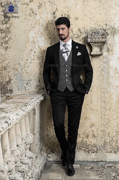 Italian black satin groom suit