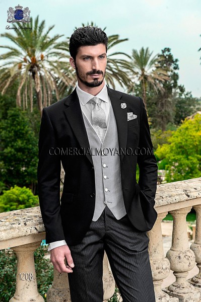 Hochzeitsanzug, schwarz, aus reiner extra satinierter Wolle 1208 Mario Moyano