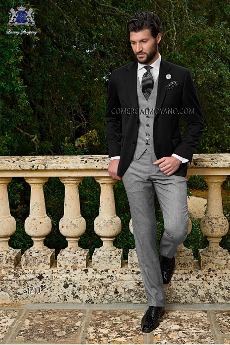 Smoking Anzug, schwarz, aus reiner extra satinierter Wolle 1210 Mario Moyano