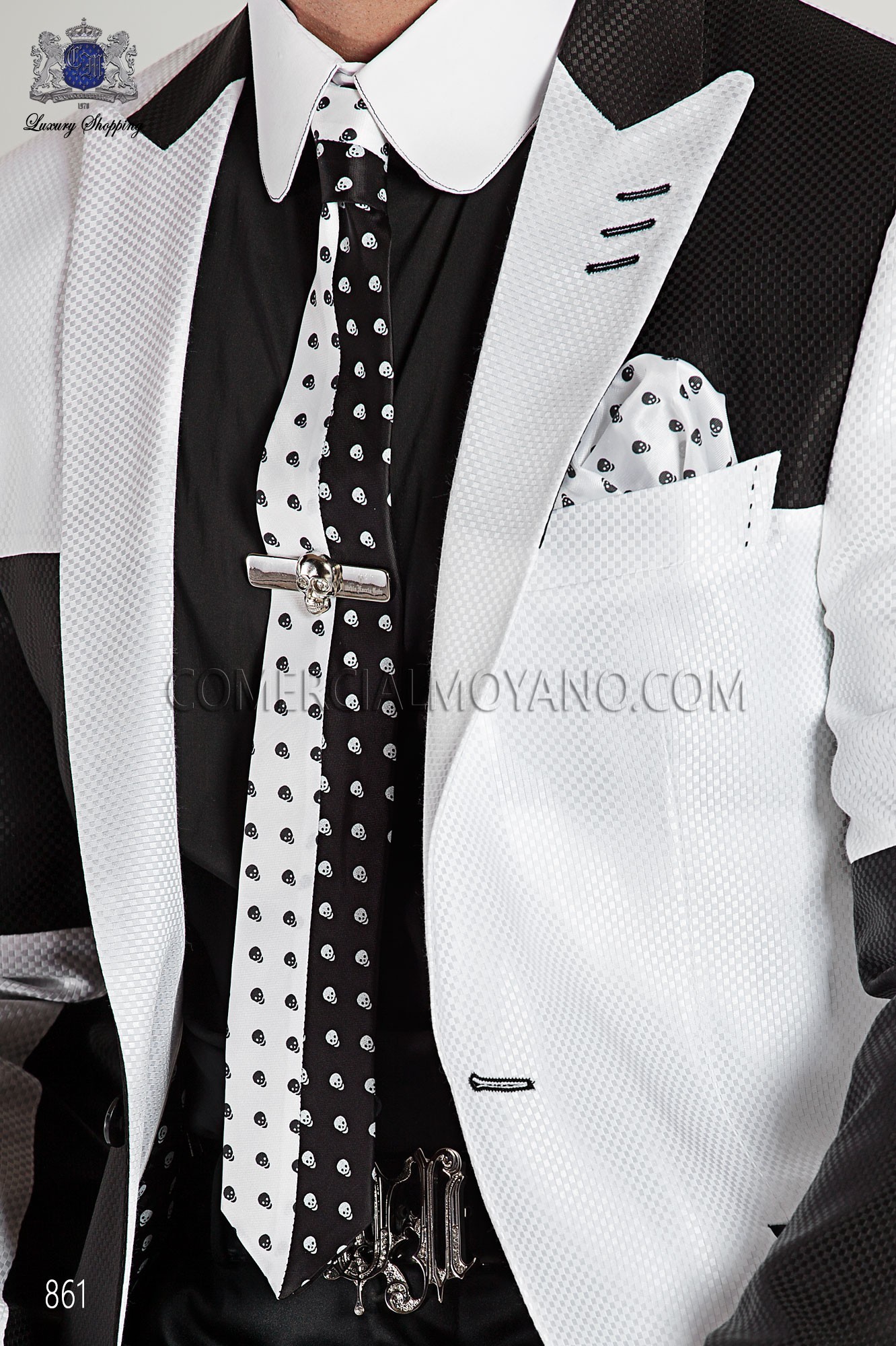 Italian emotion white & black men wedding suit, model: 861 Mario Moyano Emotion Collection