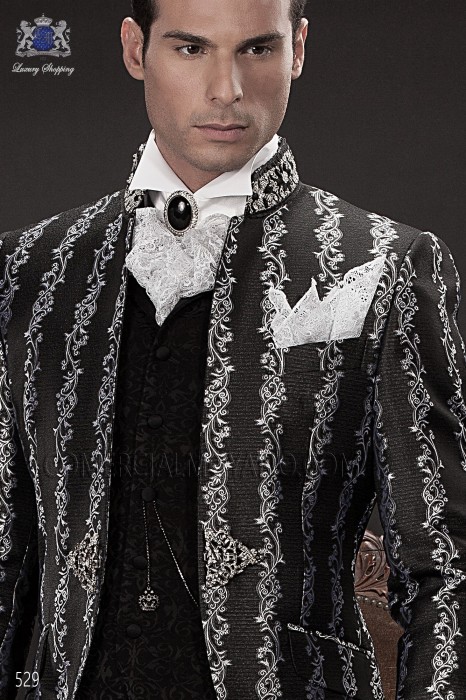 Black period waistcoat in brocade fabric
