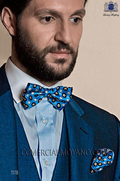 Sky blue jacquard silk bow tie with handkerchief 56572-1924-5500 Ottavio Nuccio Gala.