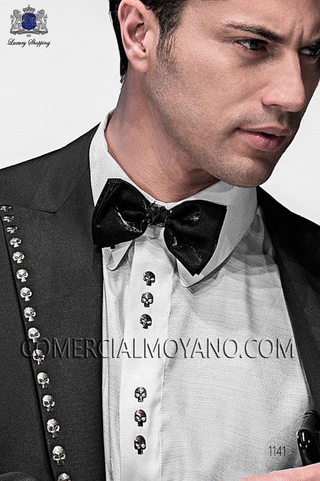 Black lurex bow tie and hanky 56572-2645-8000 Ottavio Nuccio Gala.