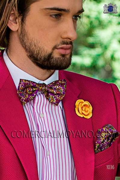 Mauve patterned designer silk bow tie with handkerchief 56572-4068-3600 Ottavio Nuccio Gala.