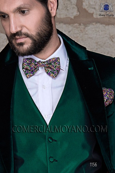 Green silk bow tie and hanky 56572-4068-4200 Ottavio Nuccio Gala.
