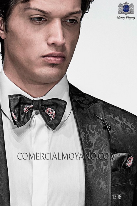 Black silk bow tie and hanky 56572-9000-8094 Ottavio Nuccio Gala.