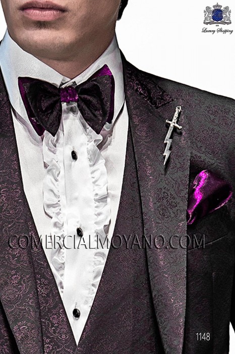 Purple and black bicolor bow tie and handkerchief 56589-5136-3333 Ottavio Nuccio Gala.