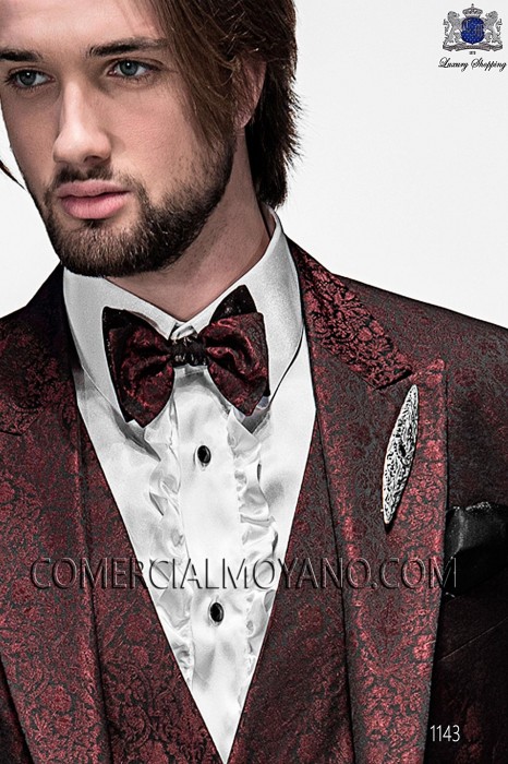 Maroon and black bicolor bow tie and handkerchief 56589-5175-3080 Ottavio Nuccio Gala.