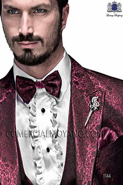Bordeaux and black bicolor bow tie and handkerchief 56589-5175-3336 Ottavio Nuccio Gala.