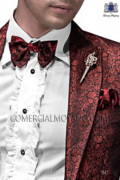 Red and black bicolor bow tie and handkerchief 56589-5175-8331 Ottavio Nuccio Gala.