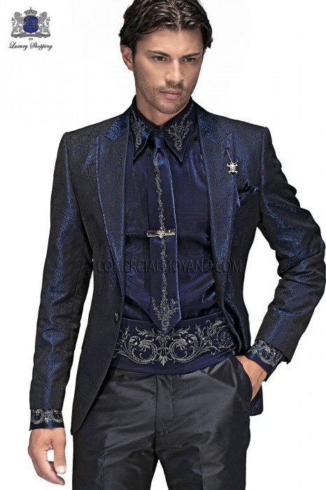 Italian black brocade men fashion suit 60369 Ottavio Nuccio Gala