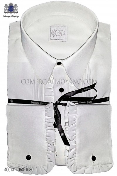 White microfiber shirt with ruffles 40010-4060-1080 Ottavio Nuccio Gala.