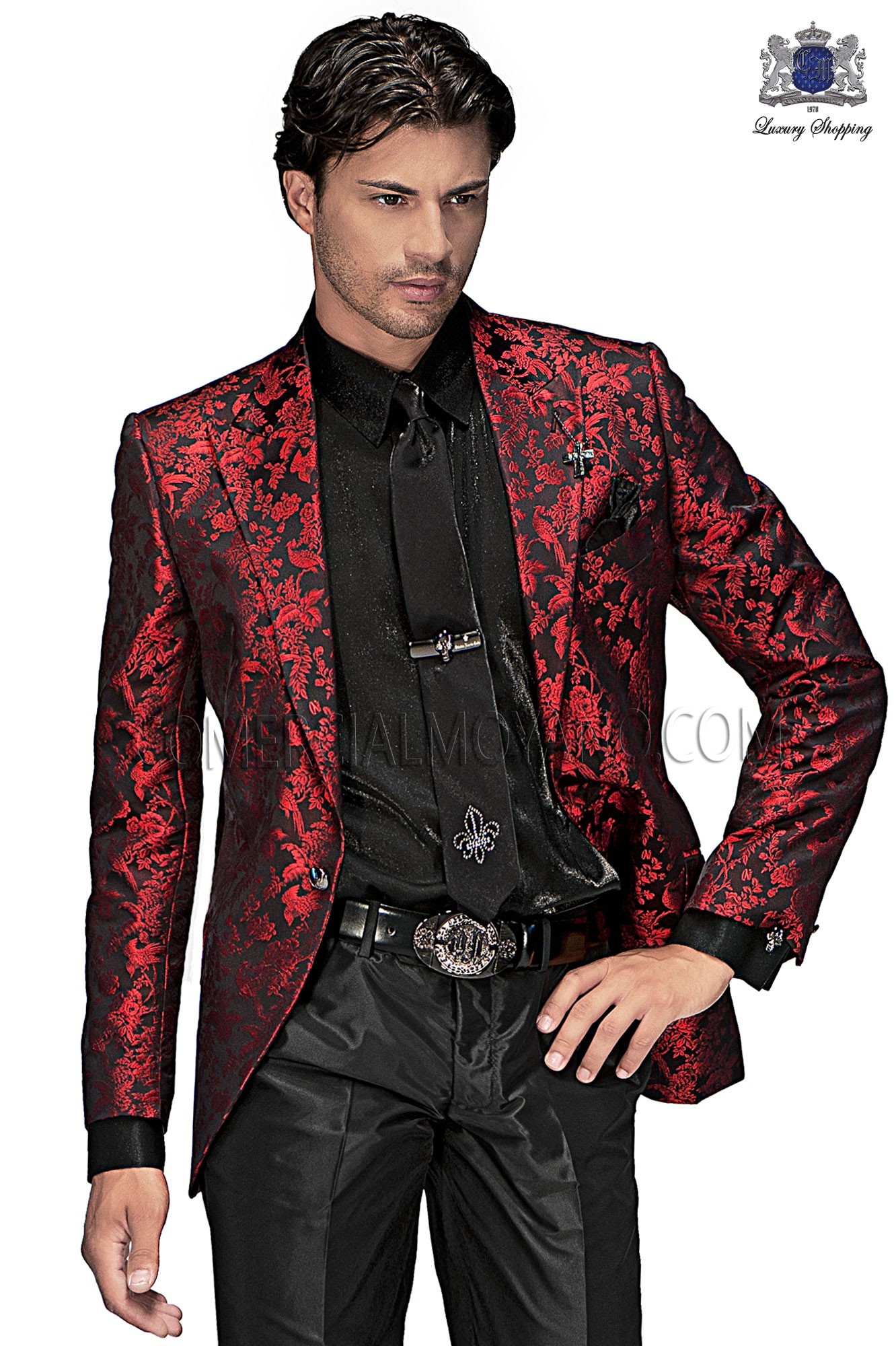 Traje de moda hombre negro/rojo modelo: 60363 Mario Moyano colección Emotion