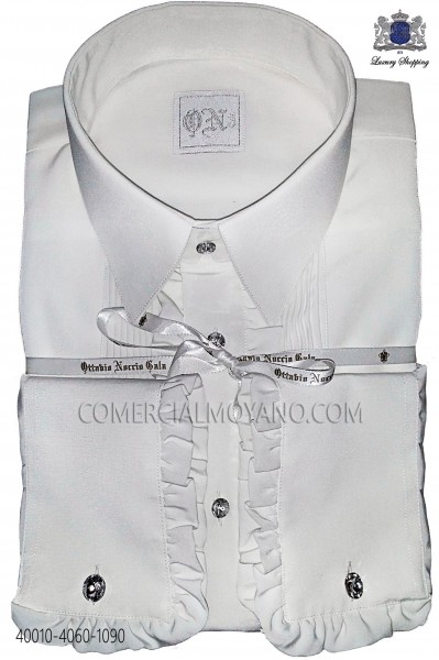 White microfiber shirt with ruffles 40010-4060-1090 Ottavio Nuccio Gala.