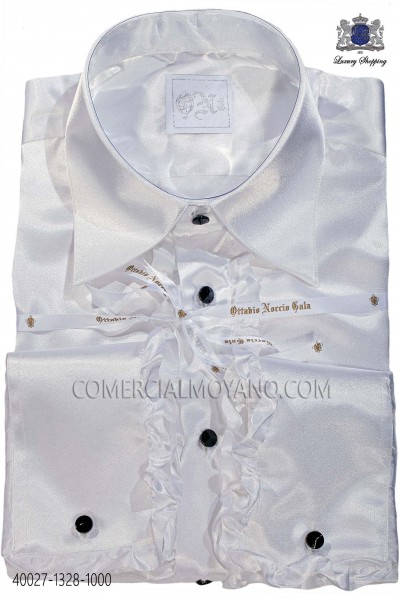 Camisa blanca de raso con volantes 40027-1328-1000 Ottavio Nuccio Gala.