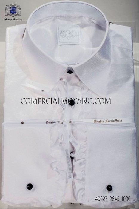 Camisa blanca efecto lúrex de volantes 40027-2645-1000 Ottavio Nuccio Gala.