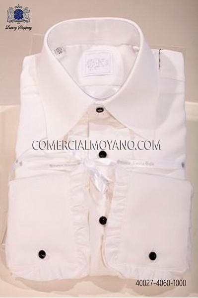 White microfiber shirt with ruffles 40027-4060-1000 Ottavio Nuccio Gala.