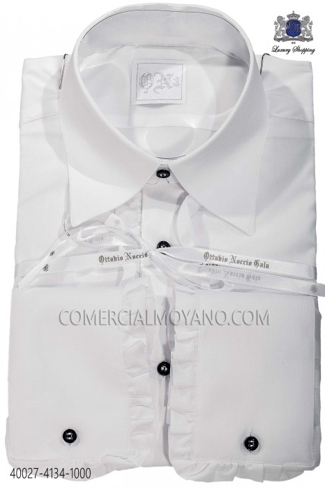 Camisa blanca algodón de volantes 40027-4134-1000 Ottavio Nuccio Gala.