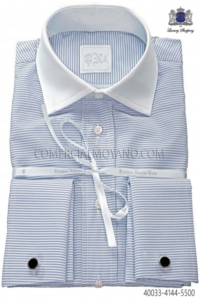 Blue horizontal striped cotton shirt 40033-4144-5500 Ottavio Nuccio Gala.