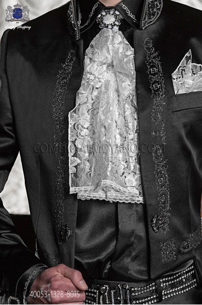 Camisa negra con bordado floral blanco perlado 40053-1328-8015 Ottavio Nuccio Gala.