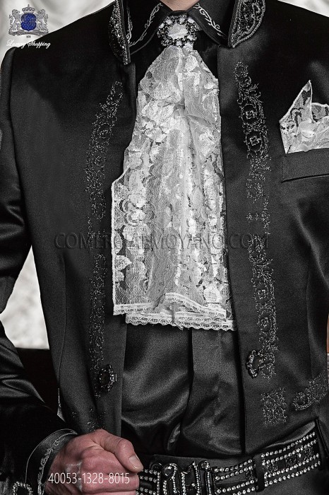 Black shirt with iridiscent white floral embroidery 40053-1328-8015 Ottavio Nuccio Gala.