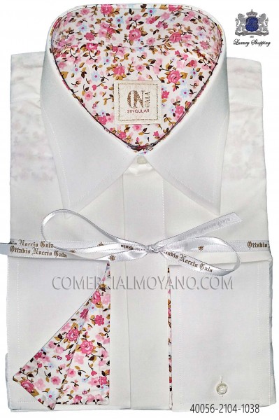 White Cotton Shirt with pink liberty cuff 40056-2104-1038 Ottavio Nuccio Gala.