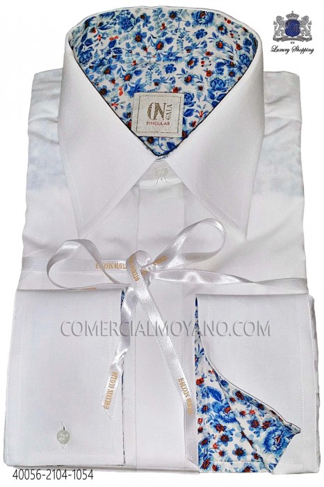 White Cotton Shirt with blue liberty cuff 40056-2104-1054 Ottavio Nuccio Gala.