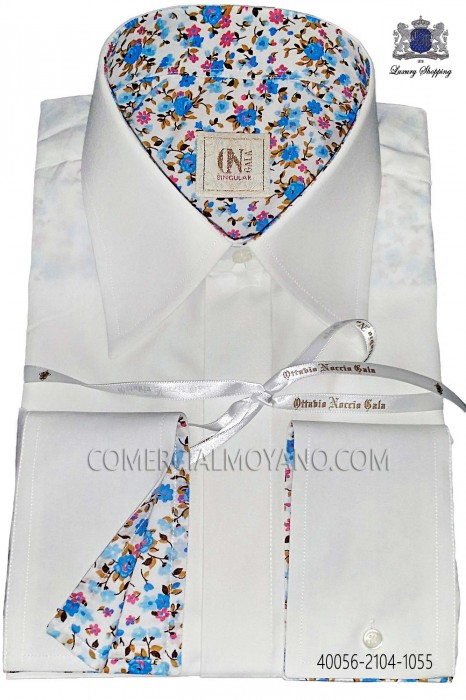 Camisa de algodón blanca puños libety celeste 40056-2104-1055 Ottavio Nuccio Gala.