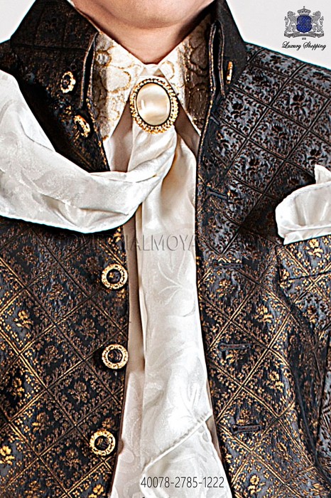 Ivory jacquard shirt with gold lace 40078-2785-1222 Ottavio Nuccio Gala.