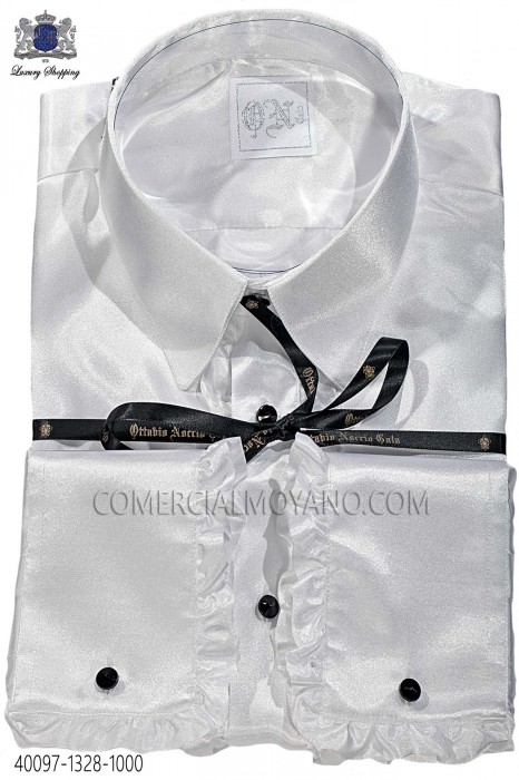White satin shirt with ruffles 40097-1328-1000 Ottavio Nuccio Gala.