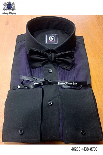 Black pleated bib shirt 40238-4138-8700 Ottavio Nuccio Gala.