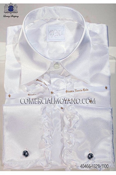 White satin shirt with ruffles 40466-1328-1100 Ottavio Nuccio Gala.