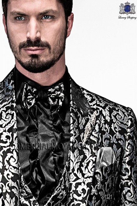 Black satin shirt with ruffles 40466-1328-8000 Ottavio Nuccio Gala.