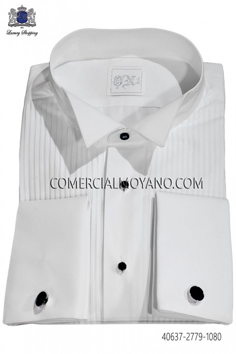 Camisa plisada blanca cuello diplomático 40637-2779-1080 Ottavio Nuccio Gala.