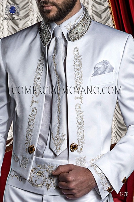 White lurex shirt and accesories with gold embroidery 50332-2645-1023 Ottavio Nuccio Gala.