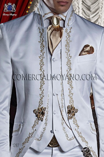 Camisa blanca de raso con bordado floral oro 40053-4060-1023 Ottavio Nuccio Gala.