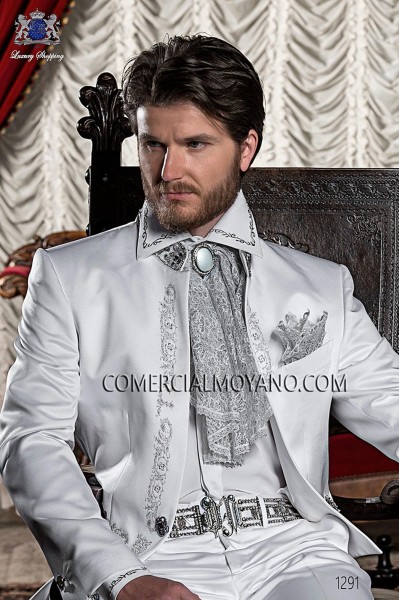 Camisa blanca de raso con bordado floral plata 40053-4060-1073 Ottavio Nuccio Gala.