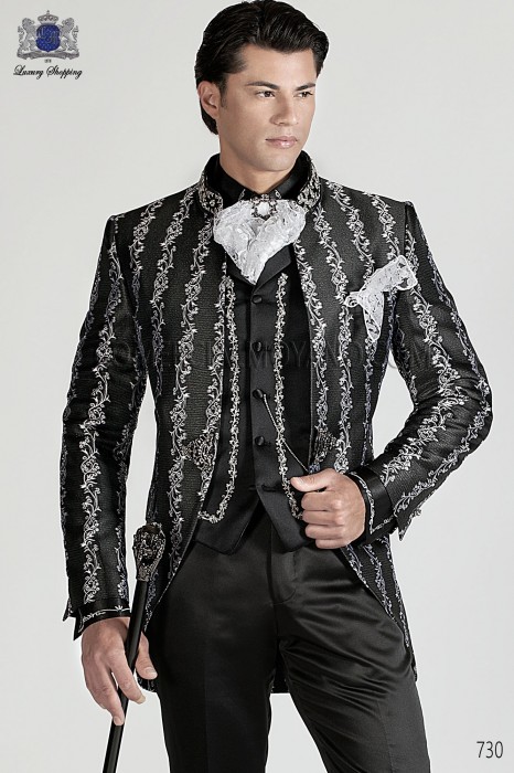 Italian black and silver baroque wedding suit
