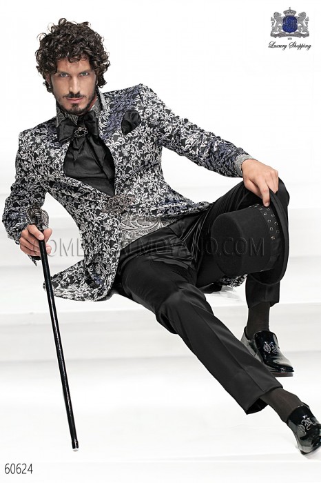 Baroque black groom suit with silver jacquard 60624 Mario Moyano