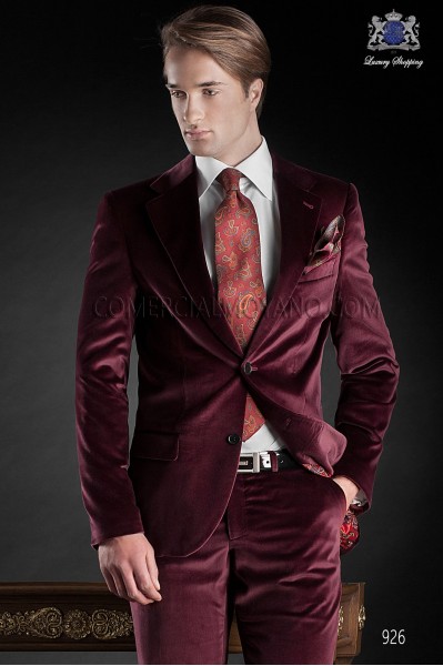 Italian blacktie burgundy men wedding suit style 926 Mario Moyano
