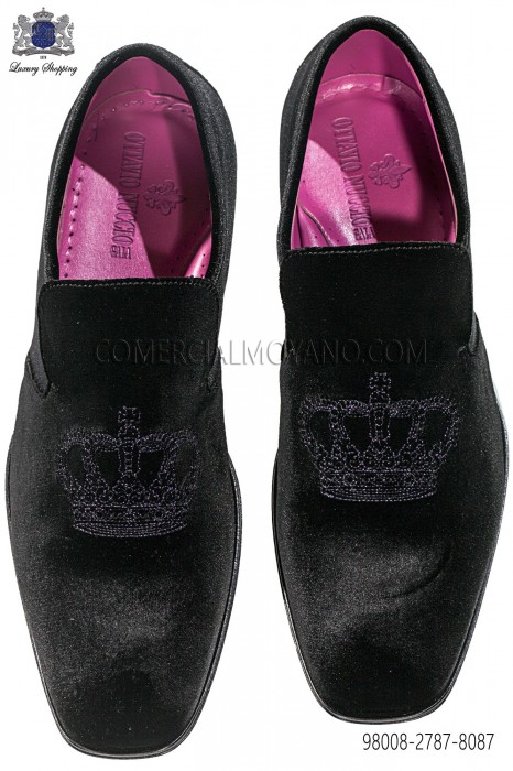 Black velvet shoes purple crown embroidery 98008-2787-8087 Ottavio Nuccio Gala.