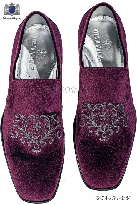 Purple velvet slippers with silver embroidery 98014-2787-3384 Ottavio Nuccio Gala.